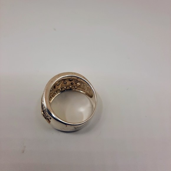 Sterling Silver 925 Ring GSJ DQCZ Marked Open Filigree Diamonique Wide Vintage - Picture 7 of 9